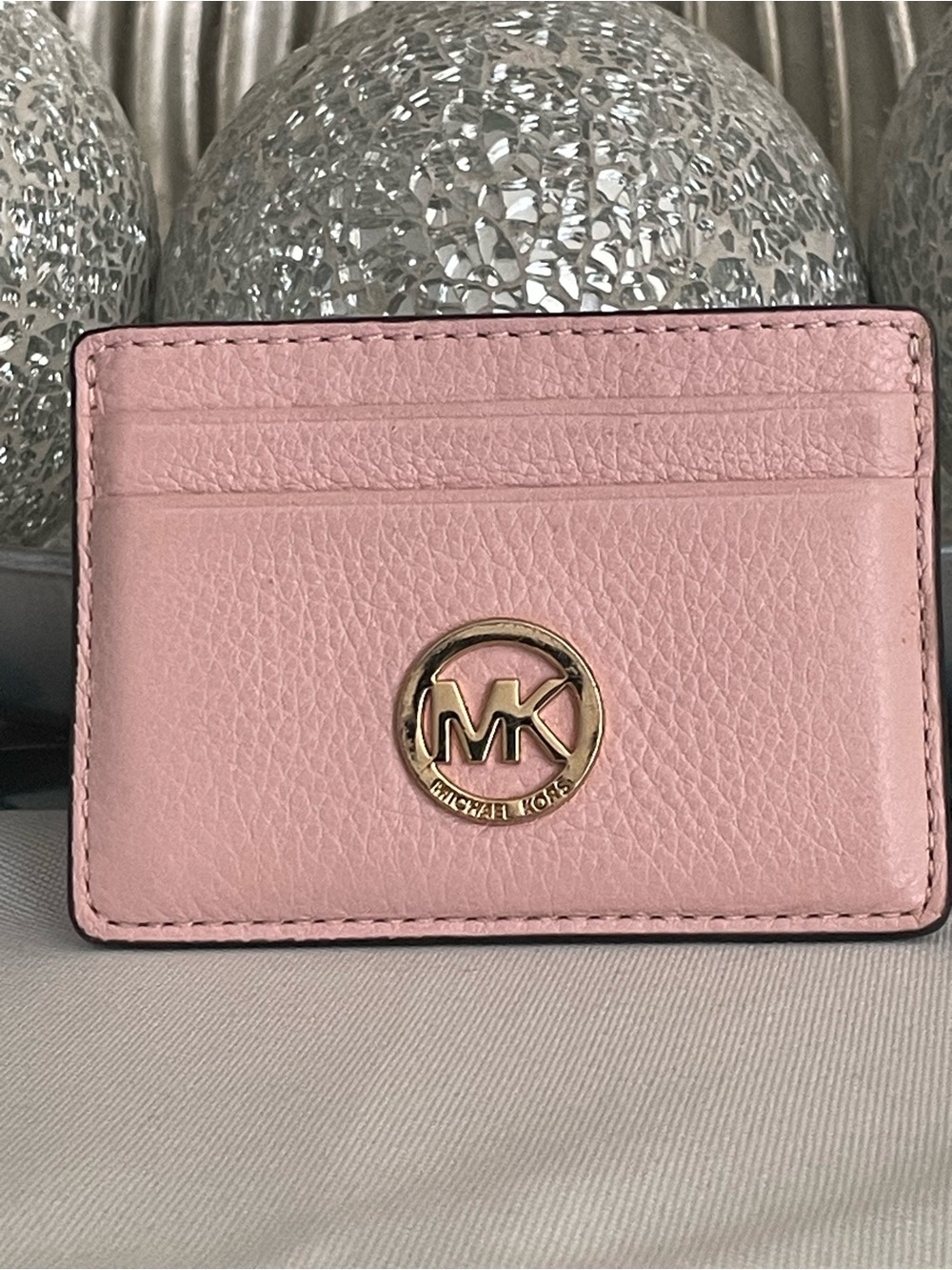 Michael Kors Blossom Pink Leather Card Case with Gold MK Emblem